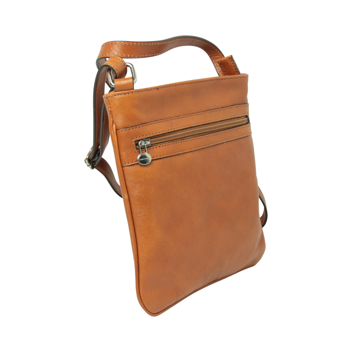 Leather Cross Body Bag with zip pocket - Brown