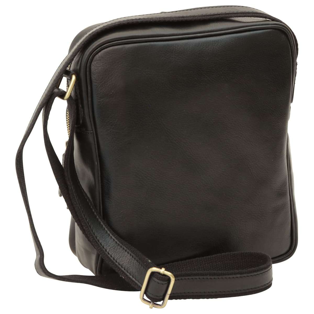 Messenger in pelle con chiusura a zip (Piccola).- Black