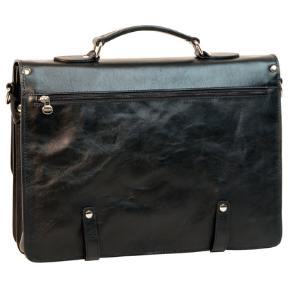 Leather Briefcase with buckle closures - Black