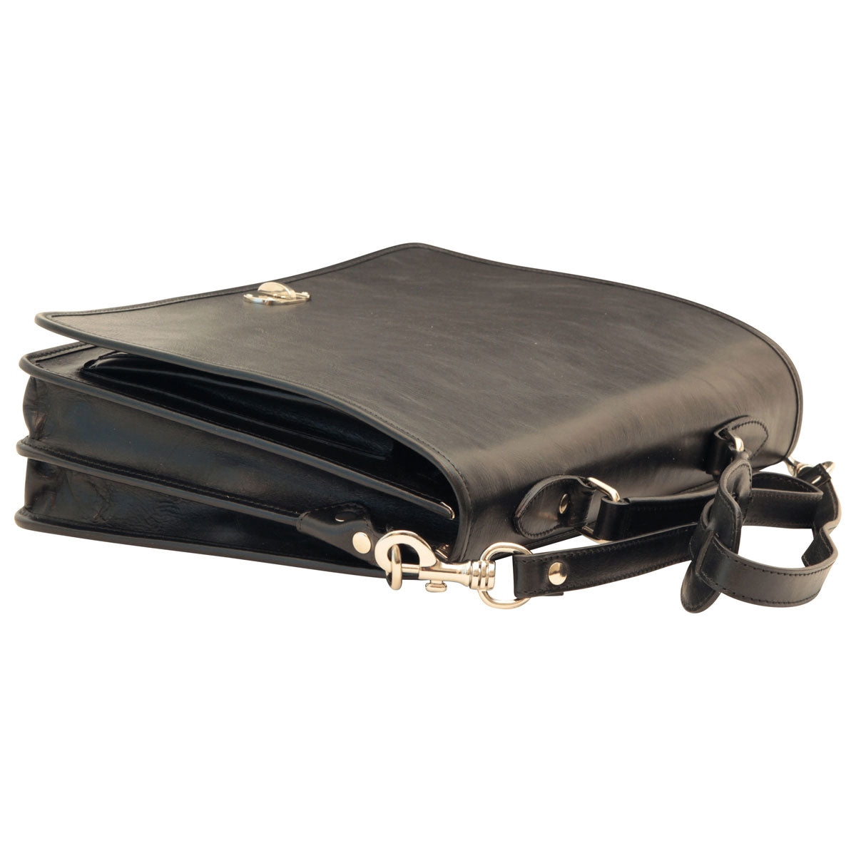 Cowhide Leather Full length Flap Briefcase - Black