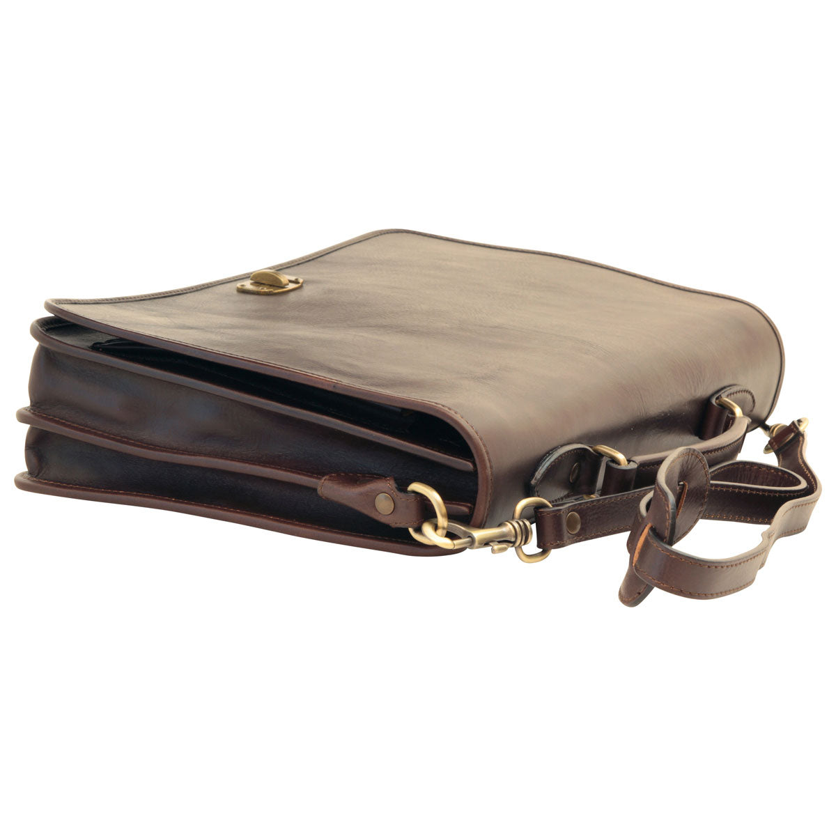 Cowhide Leather Full length Flap Briefcase - Dark Brown