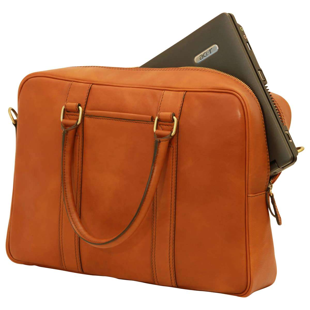 Soft Calfskin Leather Briefcase - Gold