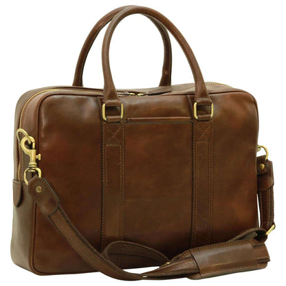 Soft Calfskin Leather Briefcase - Dark Brown