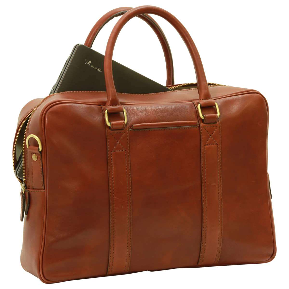 Soft Calfskin Leather Briefcase - Mahogany Brown