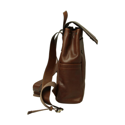 Leather Laptop Backpack with Trolley Strap - Chestnut