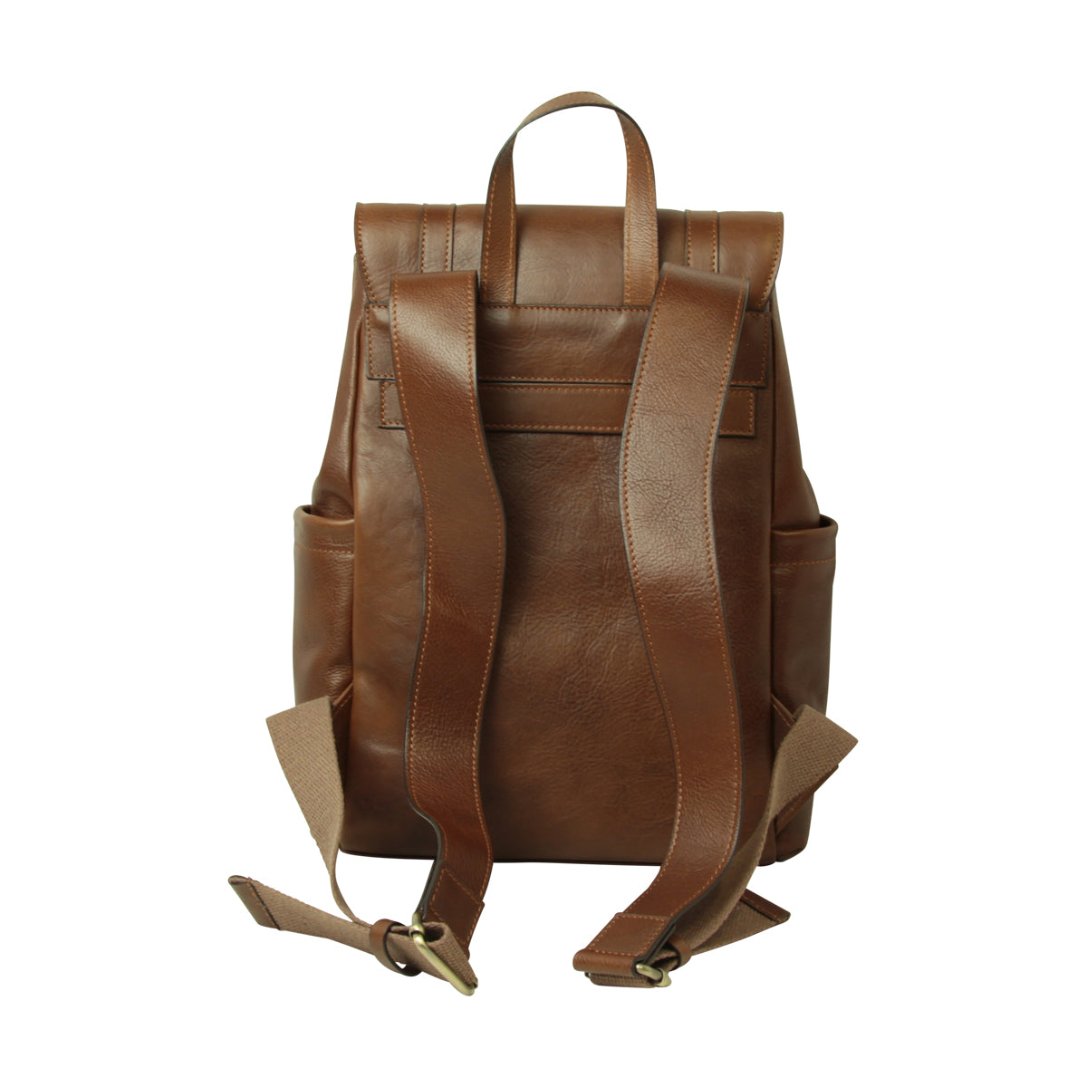 Leather Laptop Backpack with Trolley Strap - Chestnut