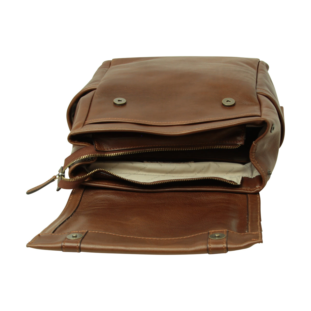 Leather Laptop Backpack with Trolley Strap - Chestnut