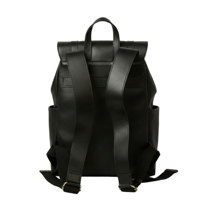 Leather Laptop Backpack with Trolley Strap- Black