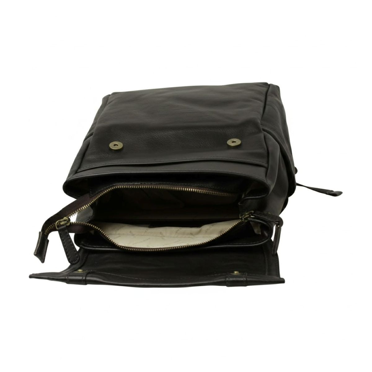 Leather Laptop Backpack with Trolley Strap- Black