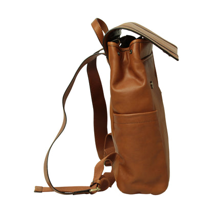 Leather Laptop Backpack with Trolley Strap - Gold