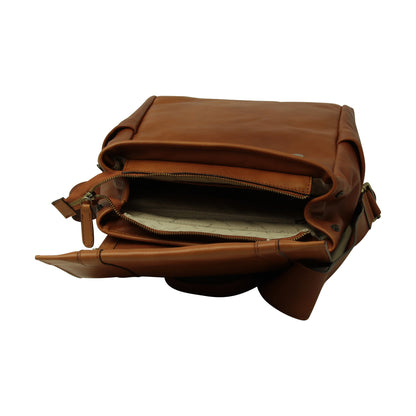 Leather Laptop Backpack with Trolley Strap - Gold