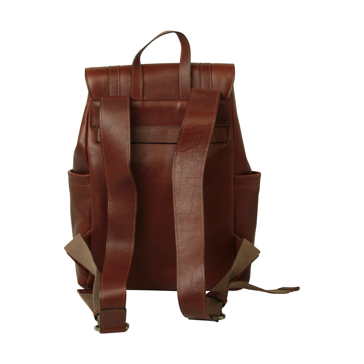 Leather Laptop Backpack with Trolley Strap-  Mahogany Brown