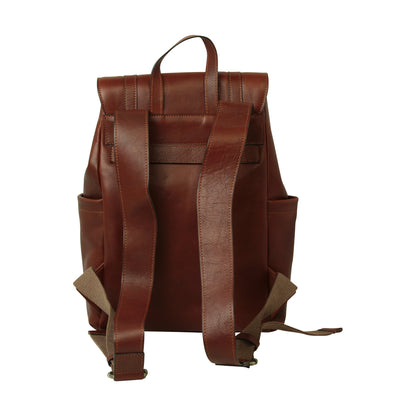 Leather Laptop Backpack with Trolley Strap-  Mahogany Brown