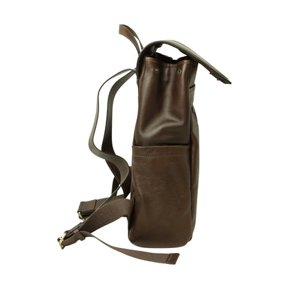 Leather Laptop Backpack with Trolley Strap- Dark Brown