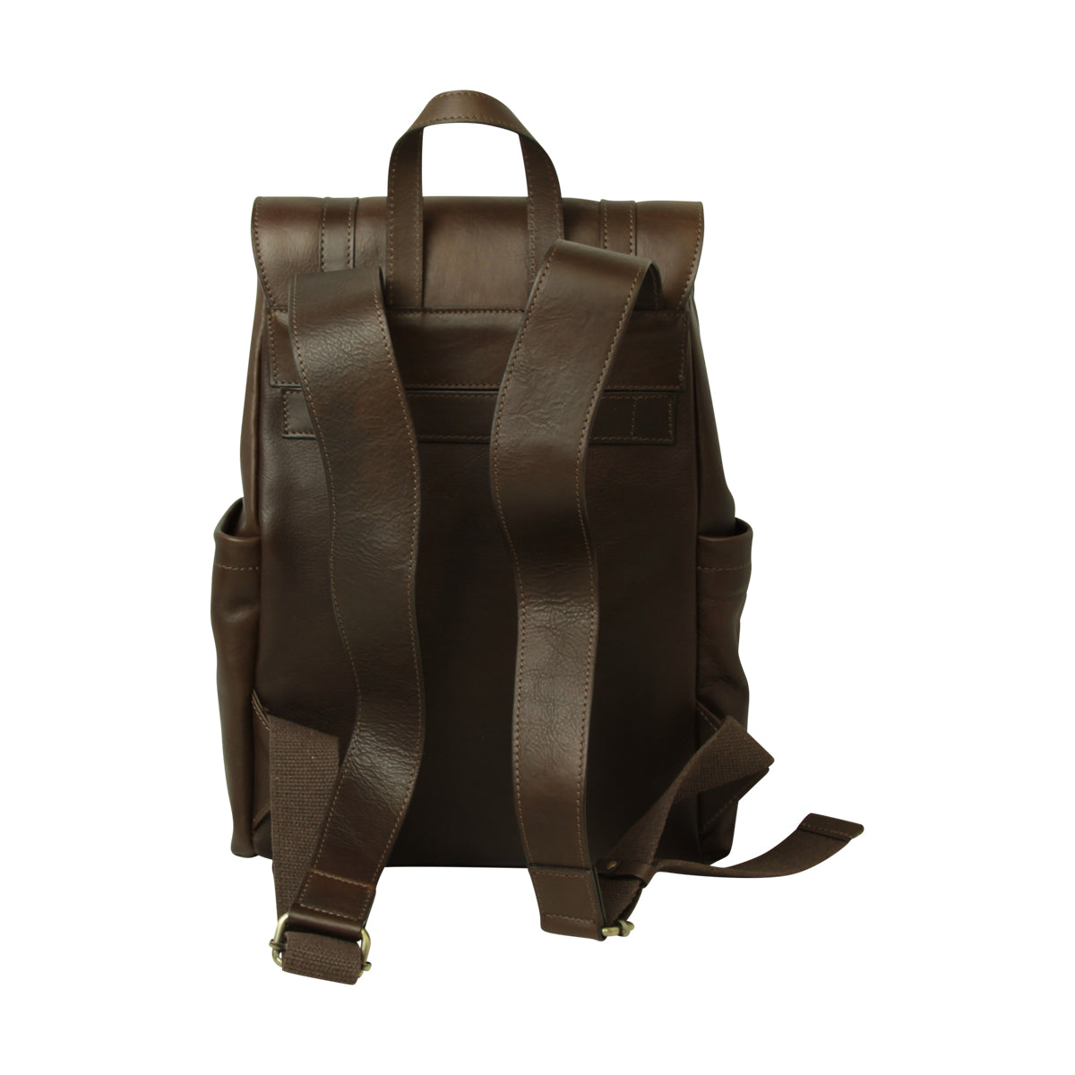 Leather Laptop Backpack with Trolley Strap- Dark Brown
