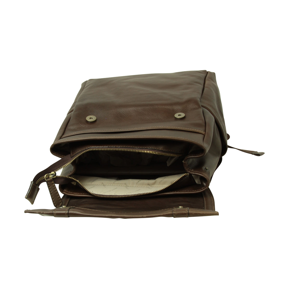 Leather Laptop Backpack with Trolley Strap- Dark Brown