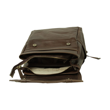 Leather Laptop Backpack with Trolley Strap- Dark Brown