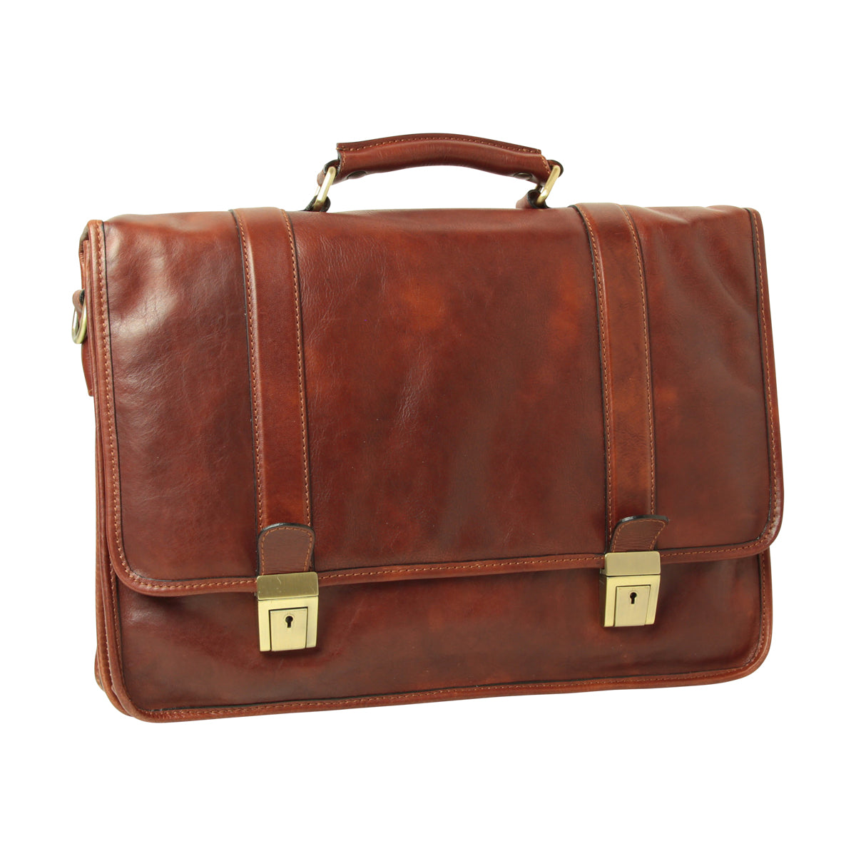 Soft Calfskin Leather Briefcase with shoulder strap - Mahogany Brown