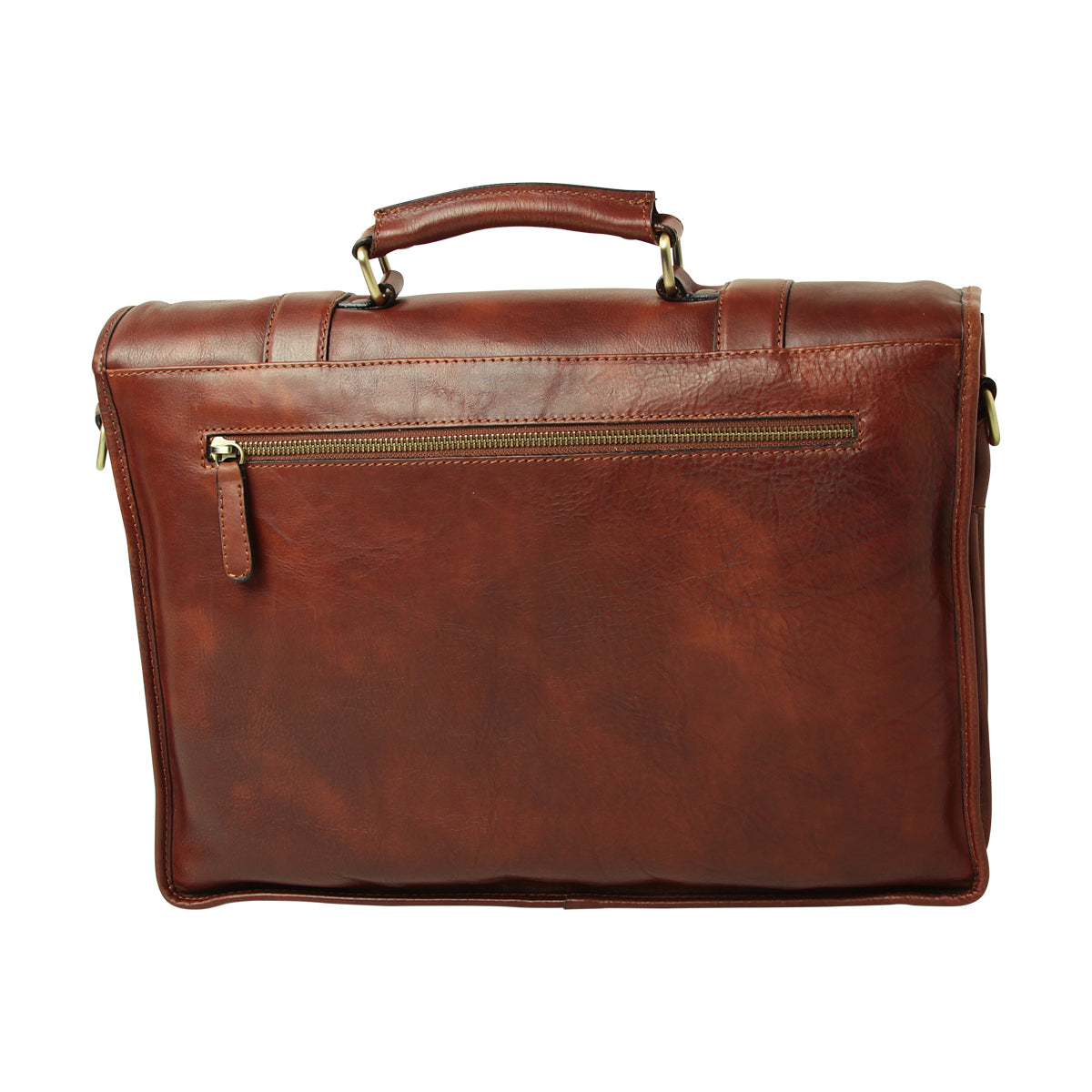 Soft Calfskin Leather Briefcase with shoulder strap - Mahogany Brown