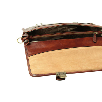 Soft Calfskin Leather Briefcase with shoulder strap - Mahogany Brown