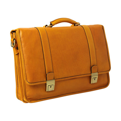 Soft Calfskin Leather Briefcase With Shoulder Strap