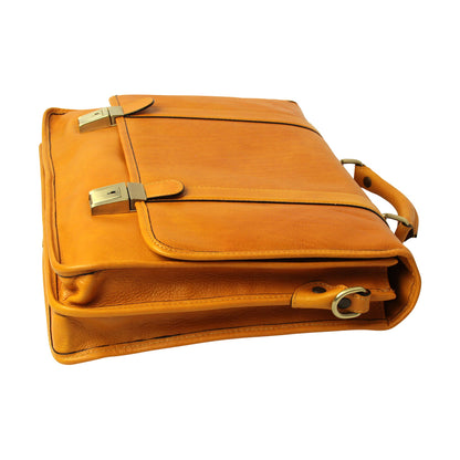 Soft Calfskin Leather Briefcase With Shoulder Strap