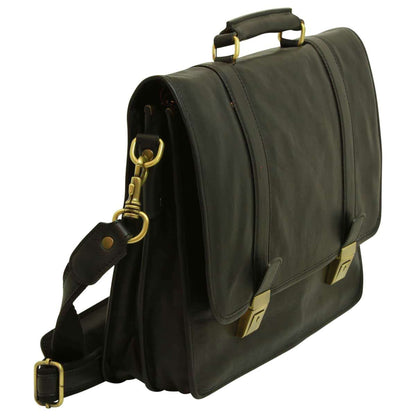 Soft Calfskin Leather Briefcase with shoulder strap - Black