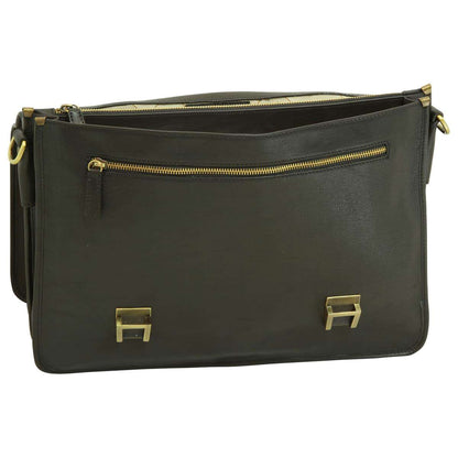 Soft Calfskin Leather Briefcase with shoulder strap - Black