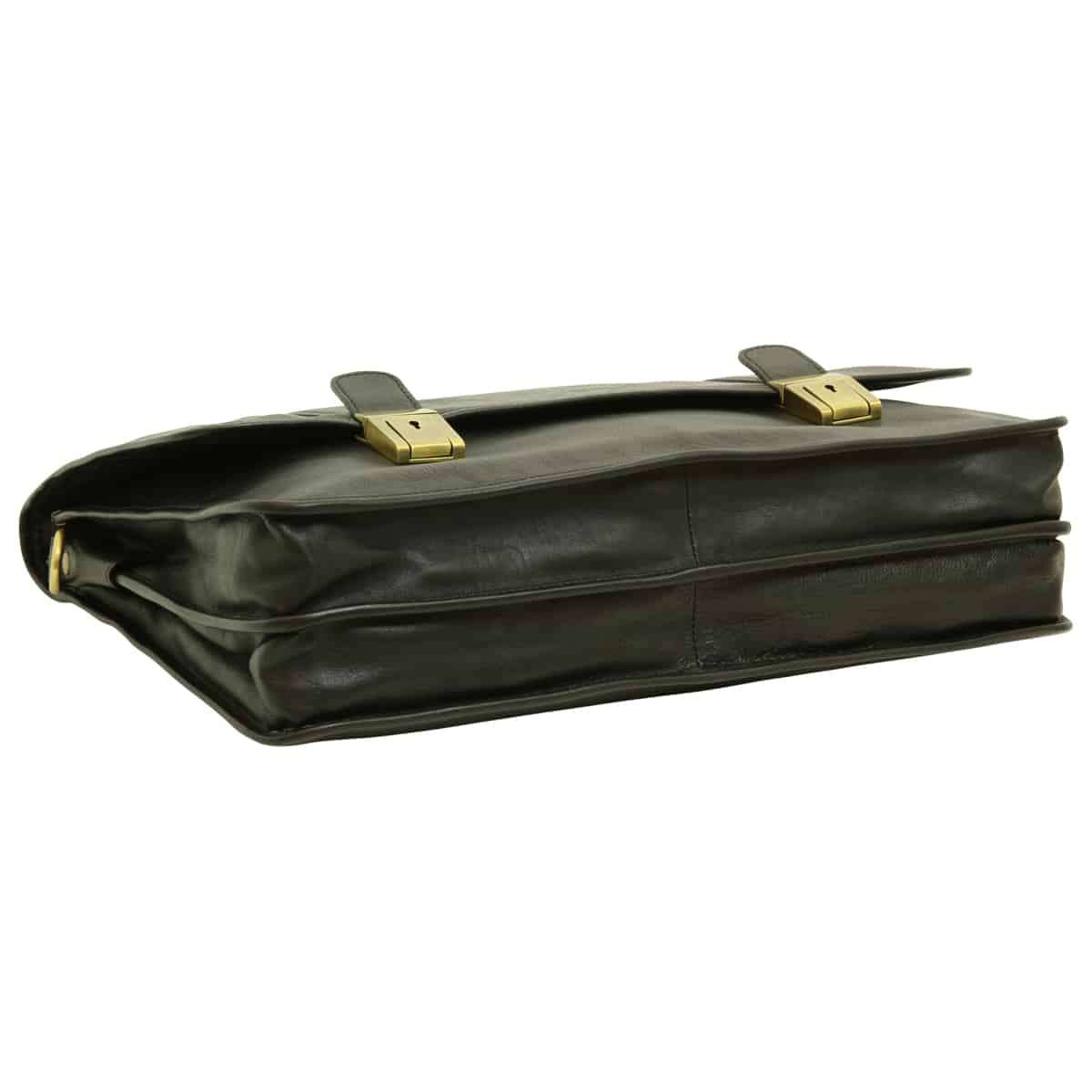 Soft Calfskin Leather Briefcase with shoulder strap - Black
