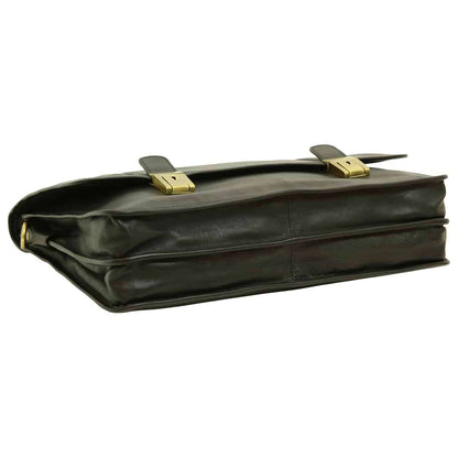 Soft Calfskin Leather Briefcase with shoulder strap - Black