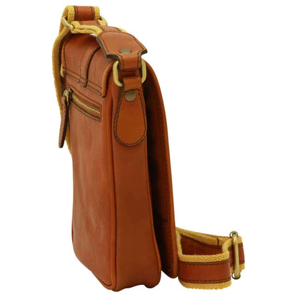 Leather Shoulder Bag Mens in Gold Leather