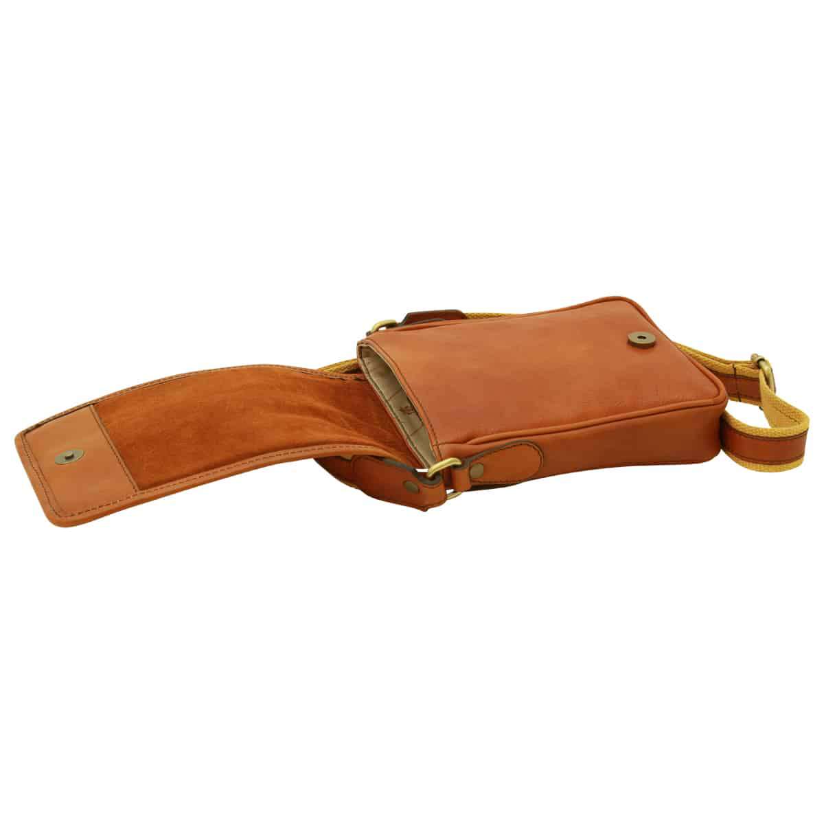 Leather Shoulder Bag Mens in Gold Leather