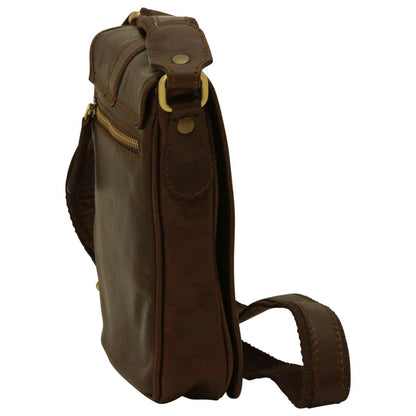 Leather Shoulder Bag Mens in Dark Brown Leather