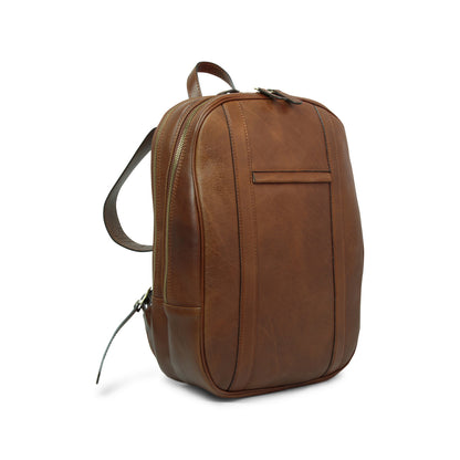 Soft Calfskin Leather Laptop Backpack with backside troller strap -Chestnut