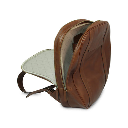 Soft Calfskin Leather Laptop Backpack with backside troller strap -Chestnut