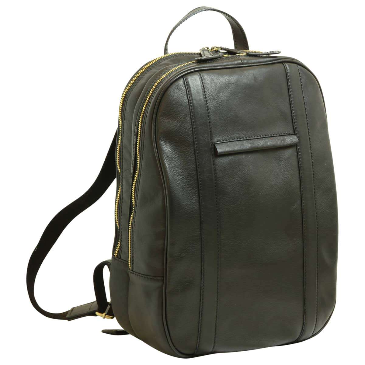 Soft Calfskin Leather Laptop Backpack with backside troller strap. Black