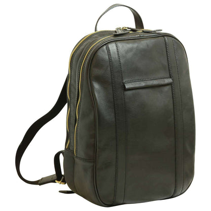 Soft Calfskin Leather Laptop Backpack with backside troller strap. Black
