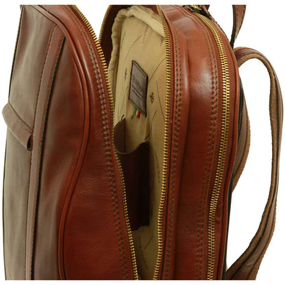 Soft Calfskin Leather Laptop Backpack With Backside Troller Strap