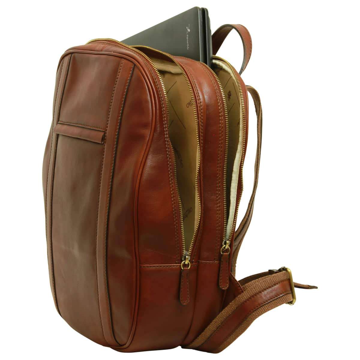 Soft Calfskin Leather Laptop Backpack With Backside Troller Strap