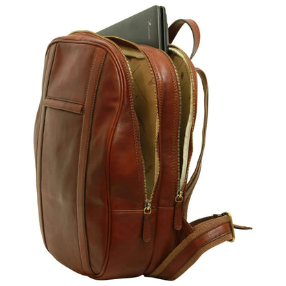 Soft Calfskin Leather Laptop Backpack With Backside Troller Strap