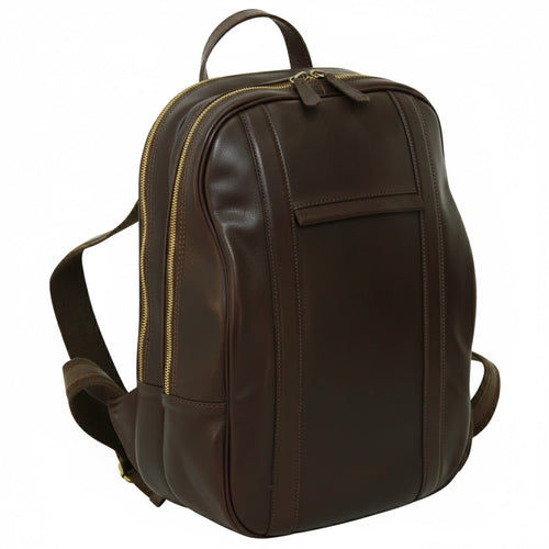 Zaino per laptop in vitello morbido con fascia per trolley. Marrone Scuro