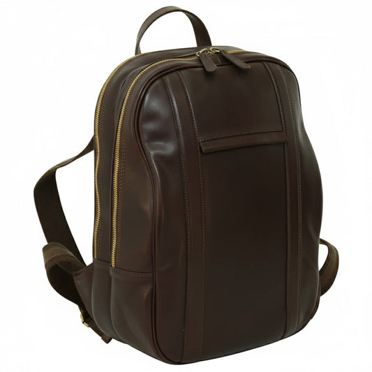 Zaino per laptop in vitello morbido con fascia per trolley. Marrone Scuro
