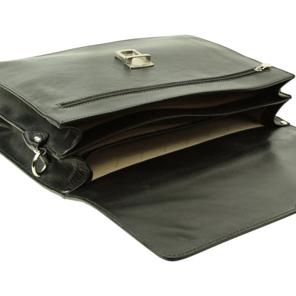 Leather Laptop Briefcase - Black