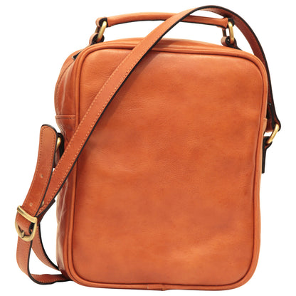 Leather Shoulder Bag with front pocket - Brown Colonial