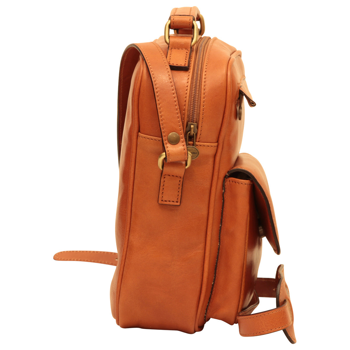 Leather Shoulder Bag with front pocket - Brown Colonial