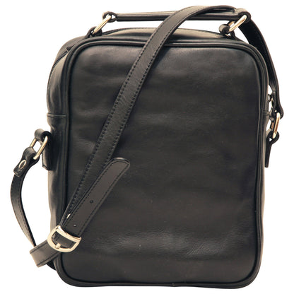 Leather Shoulder Bag with front pocket - Black