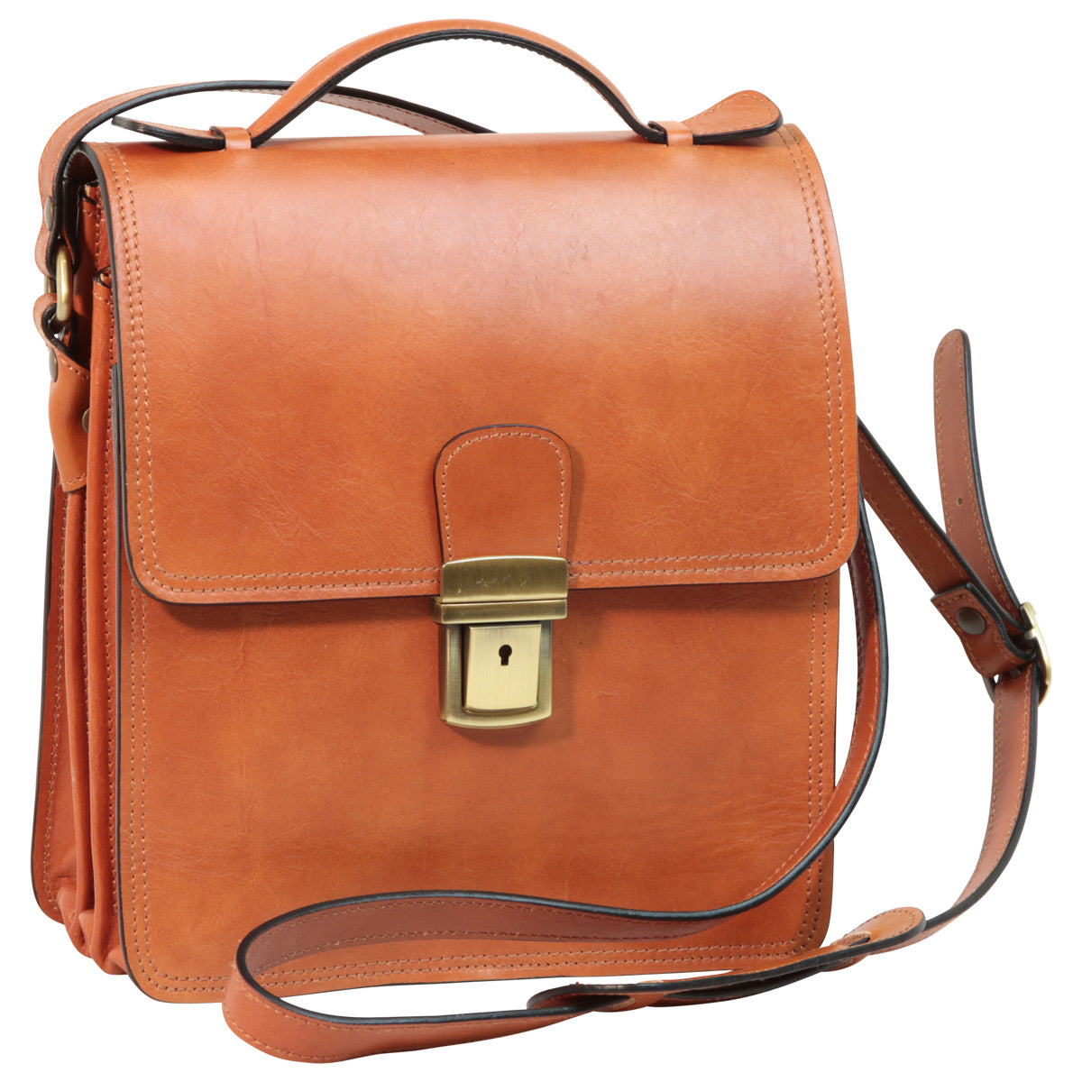 Leather Cross Body Satchel Bag - Brown Colonial