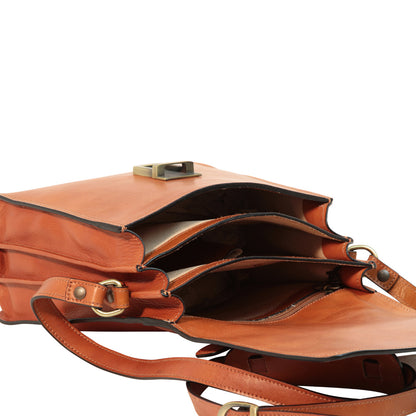 Leather Cross Body Satchel Bag - Brown Colonial