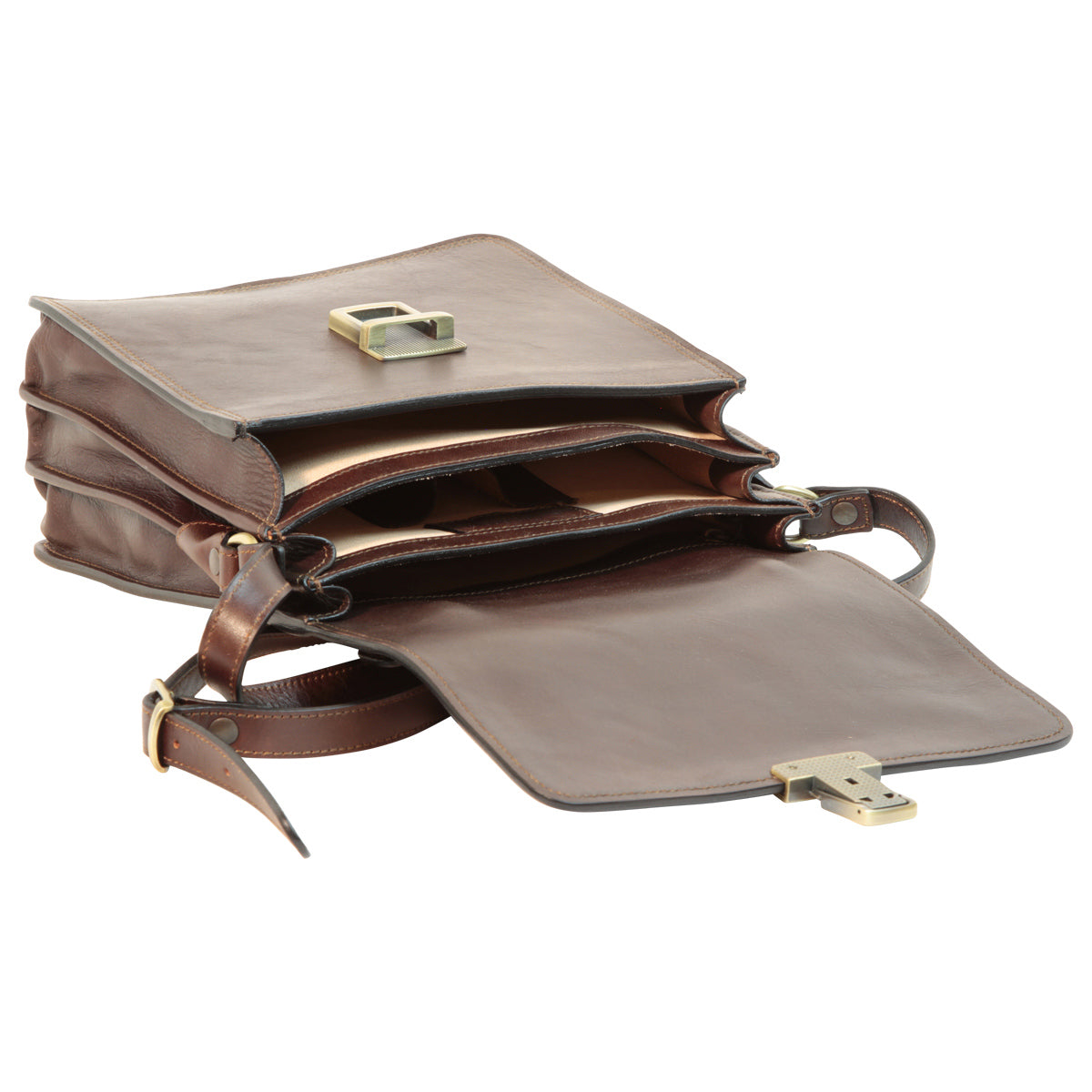 Leather Cross Body Satchel Bag - Dark Brown