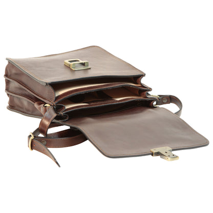Leather Cross Body Satchel Bag - Dark Brown